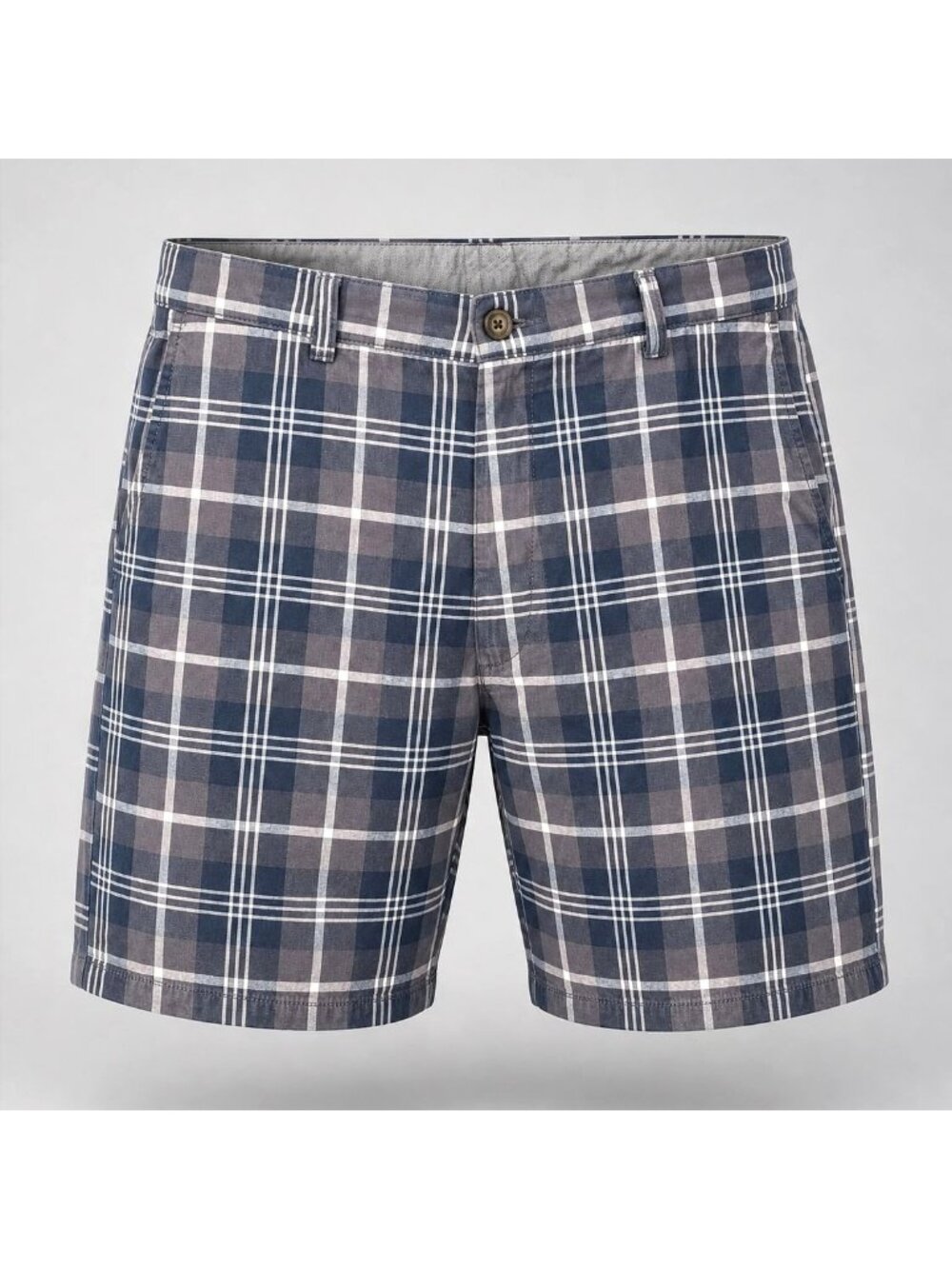Amazon Essentials Mens Size 42 Shorts Plaid Gray Blue Flat Front Casual Chino